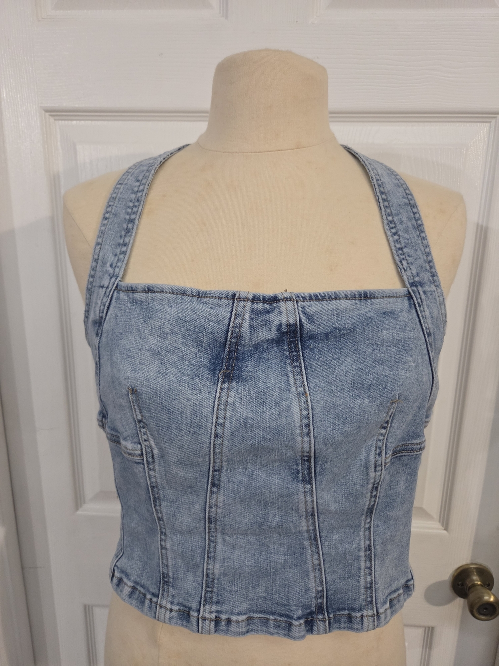 Sincerely Jules Light Blue Denim Halter Crop Top